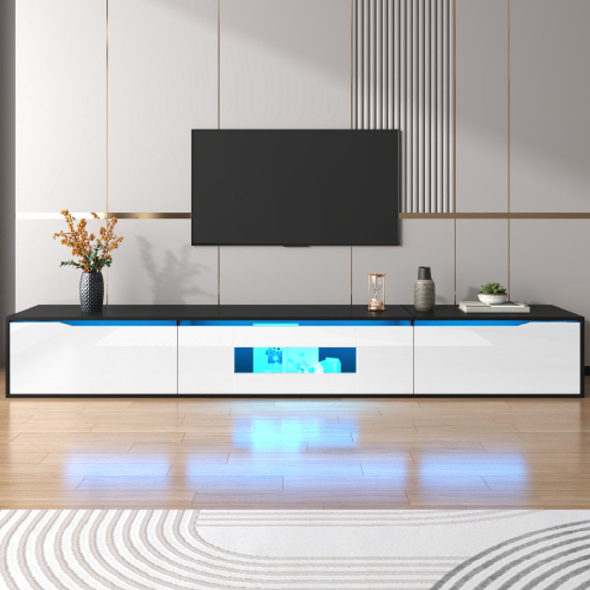 Zweifarbige Hochglanz TV-Kast 180 cm – Modern Hangend Lowboard in Zwart Wit met LED en USB