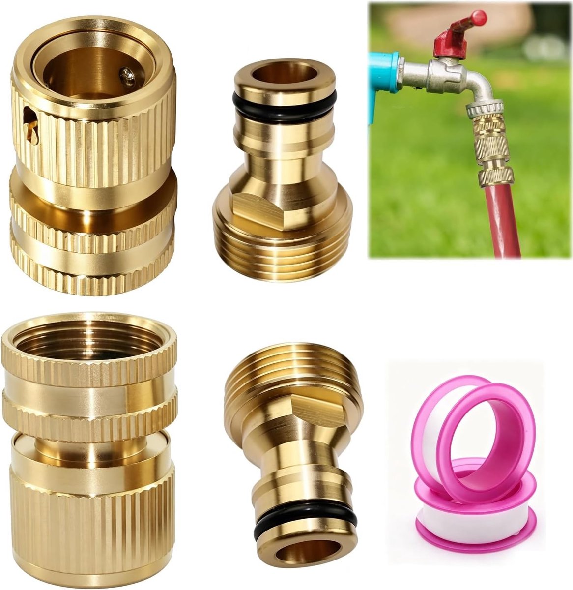 6 paar 1/2 inch slangkoppelingen van messing voor tuinslangen, kraanaansluitingen en accessoires
