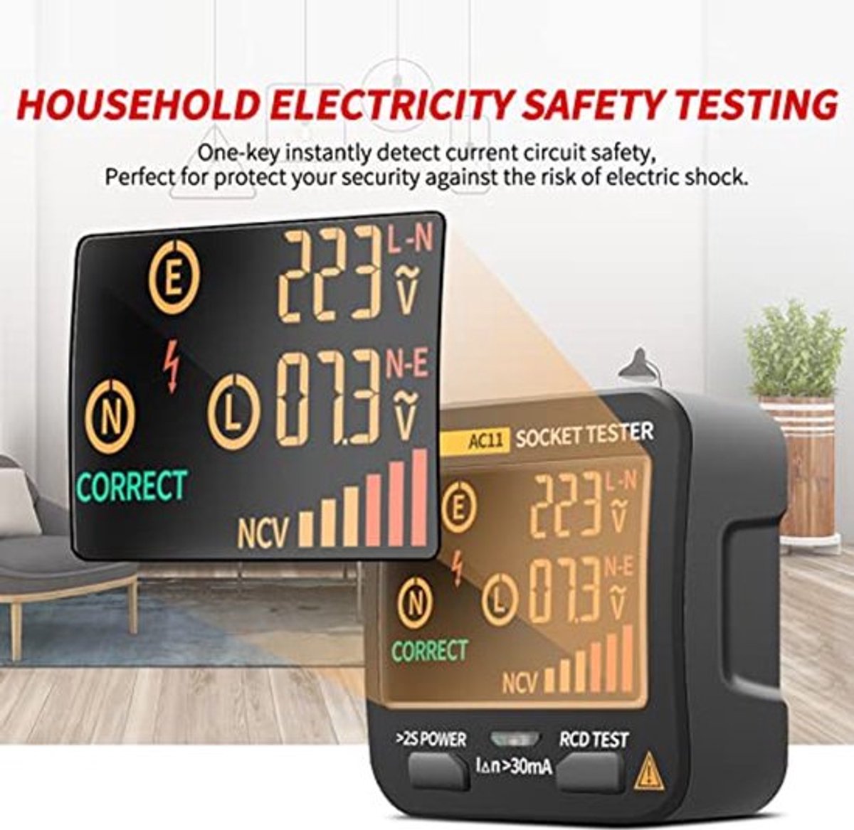 AC11 stopcontacttester, intelligente elektrische spanningstester, LCD-display, stekkertester voor thuis, fabrieken, EU-stekker
