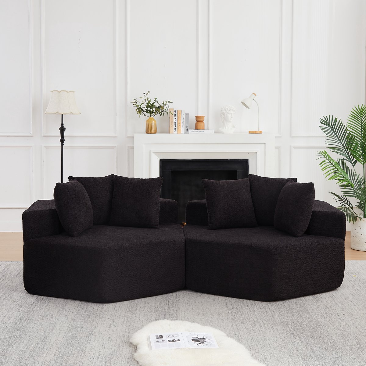 HAUSS SPOLE Fauteuil - Modulaire Hexagonale Loungestoel - Met 3 Kussens En Zachte Zit - Voor Woonkamer En Lounge - Chenille Zwart