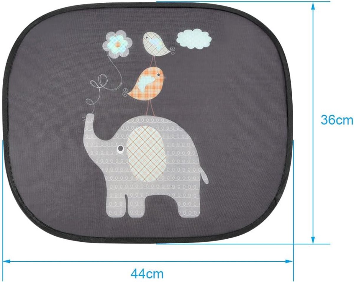 Autozonnescherm Kind - Zonnescherm Auto Zelfklevend - UV-Bescherming - Auto Zonneklep Zijruit Zonder Zuignappen - Dierenmotief - 44 x 36 cm - 2 Stuks