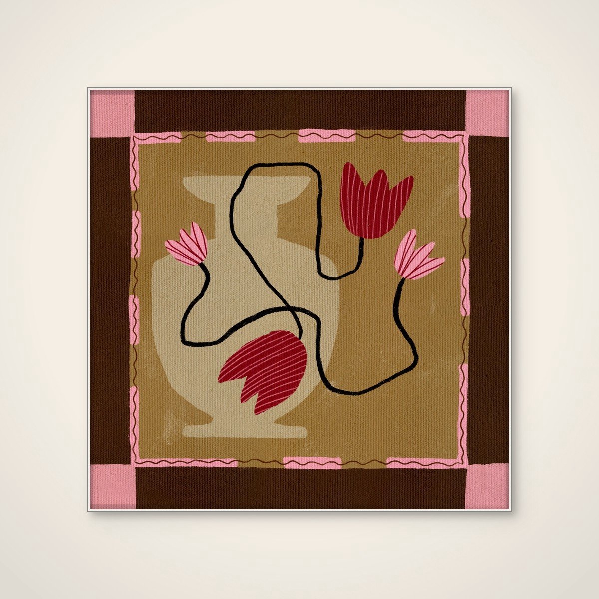 Akoestisch schilderij - 100 x 100 cm - Out of Vase Blooms 4 van Shatha Al Dafai - Abstracte wanddecoratie - wit textielframe