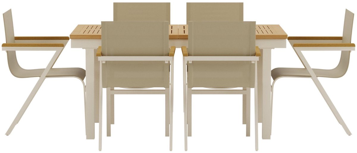 Panama tuinmeubelset tafel met uitschuif 90x160cm naturel 6 stoelen beige.