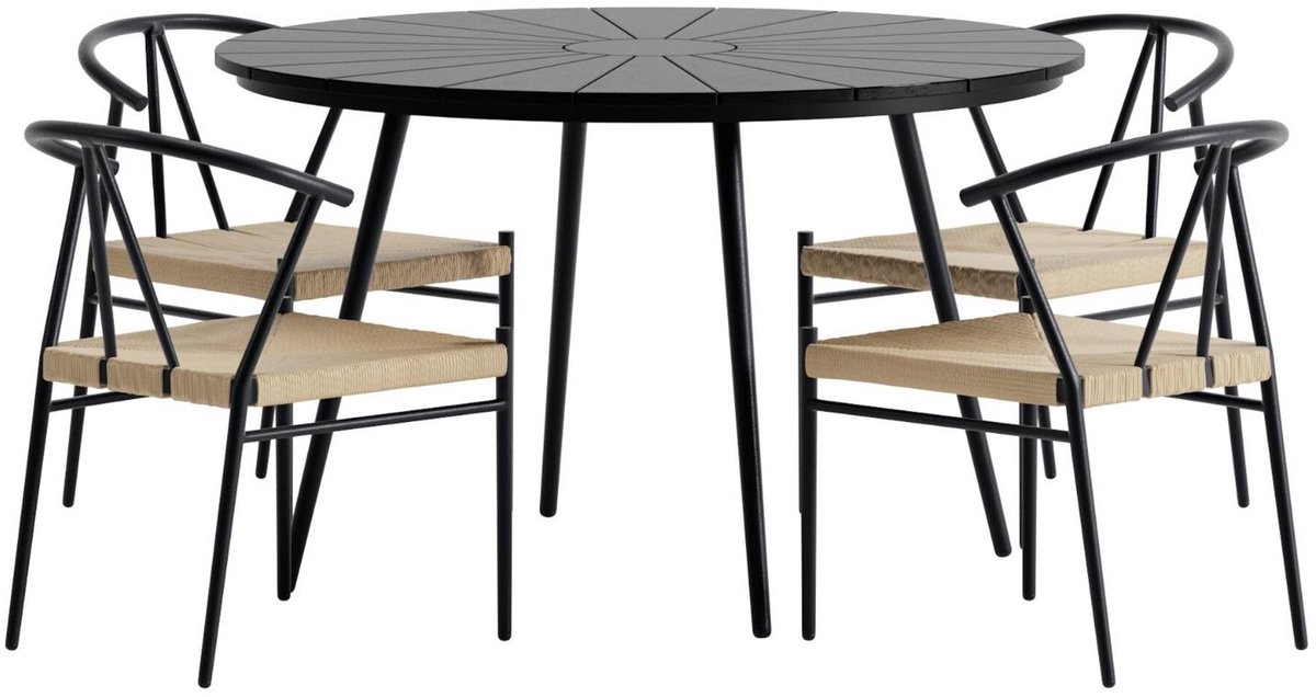 San Vito tuinmeubelset tafel Ø120cm zwart 4 stoelen zwart.