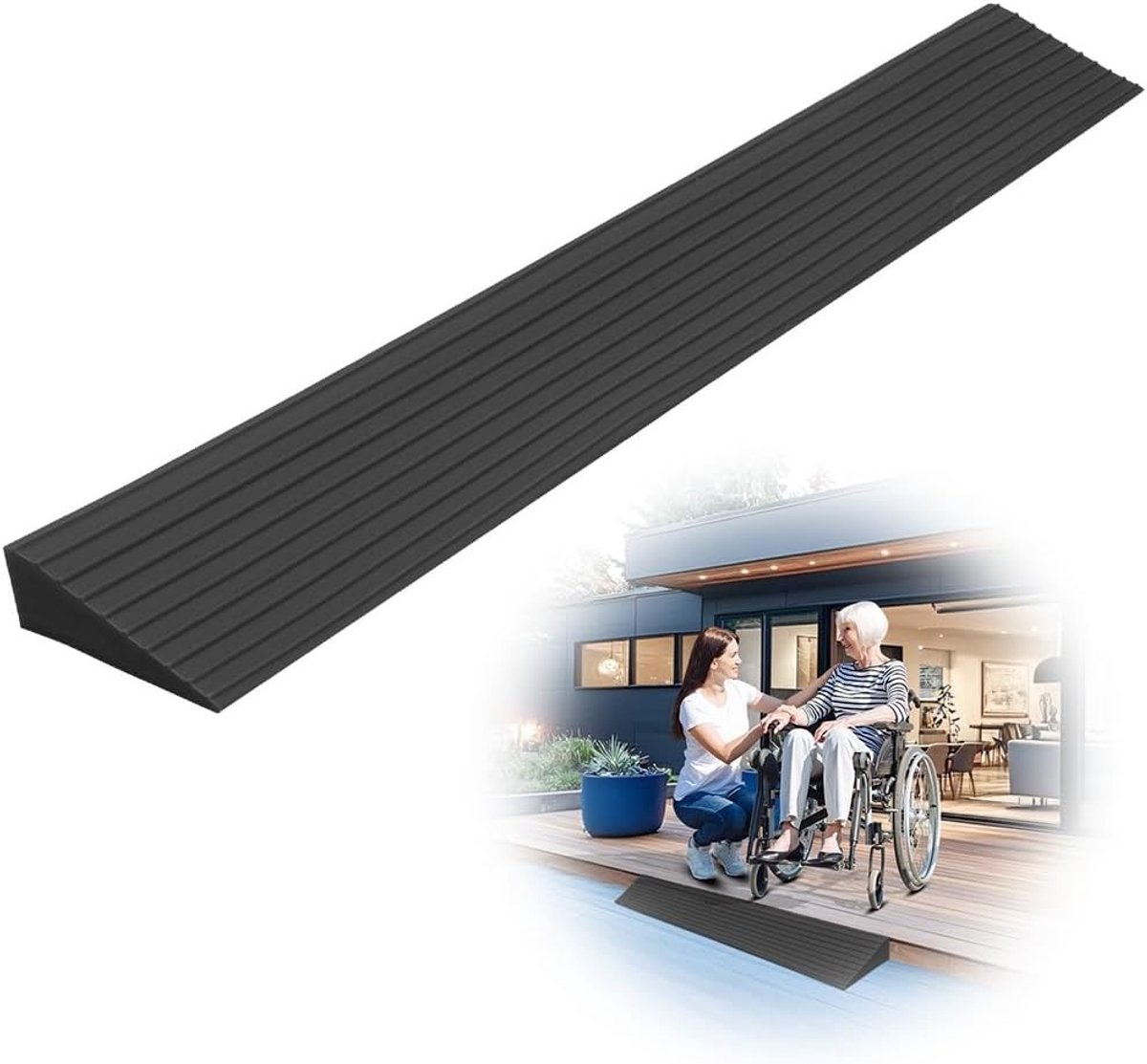 Drempelhelling met Antislipoppervlak voor Rollator, Rolstoel en E-Scooter - Zwart, 100 x 8 x 3 cm