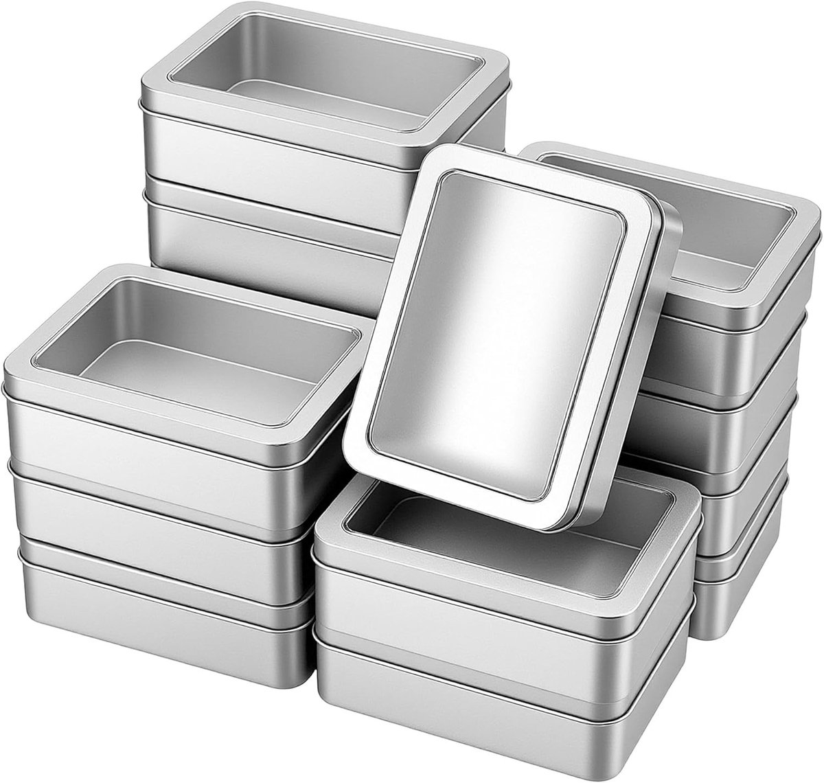 Rechthoekige metalen blikjes met deksel, 15 stuks, 12,5 x 9 x 4 cm, ideaal voor geschenken, snoep en opslag van kleine voorwerpen