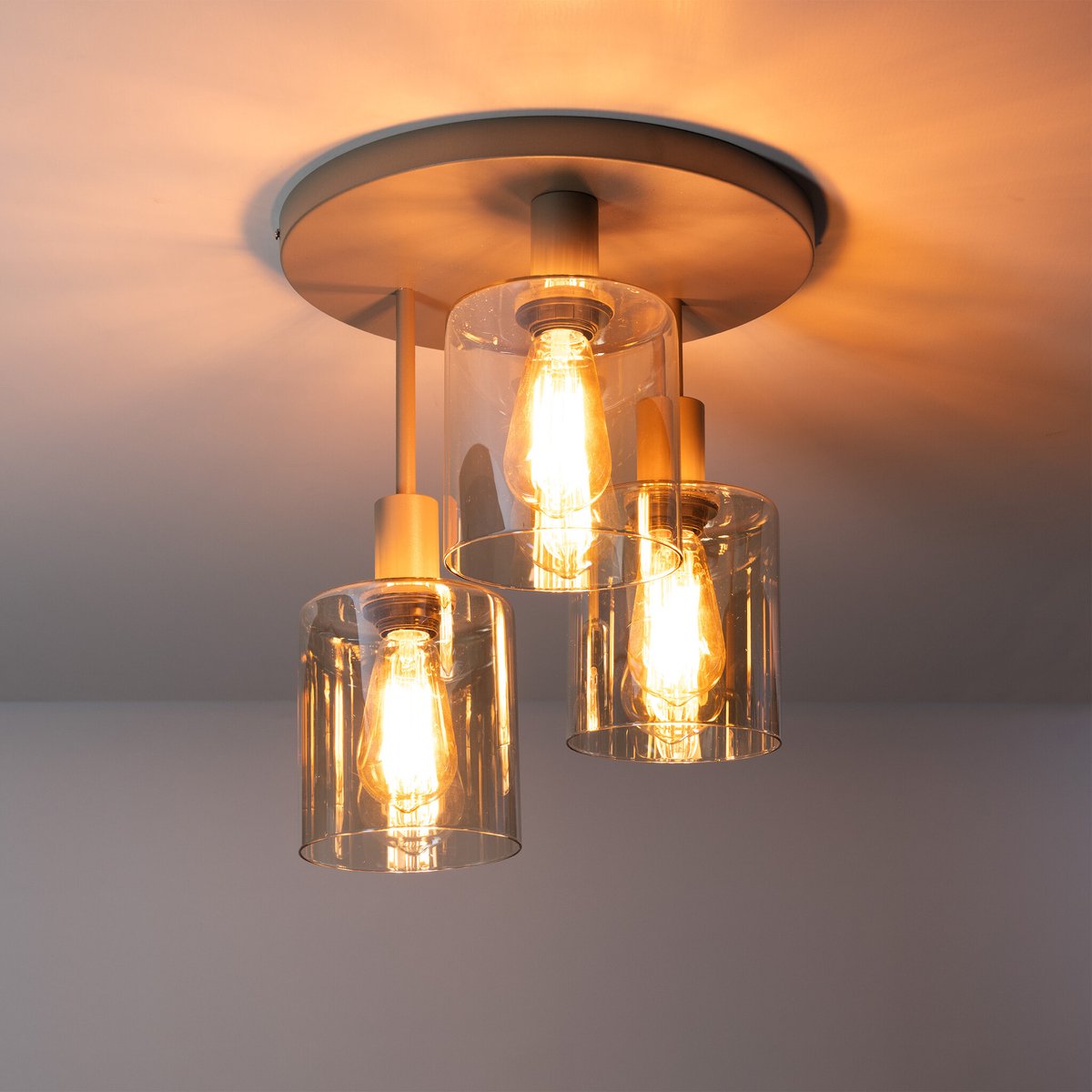 PS-Collection Plafondlamp Glas Beige Metaal 3-lichts - Sepiora - plafondlampen, plafonniere, plafondlamp zwart, plafond lamp, plafondlamp led, plafondlamp industrieel