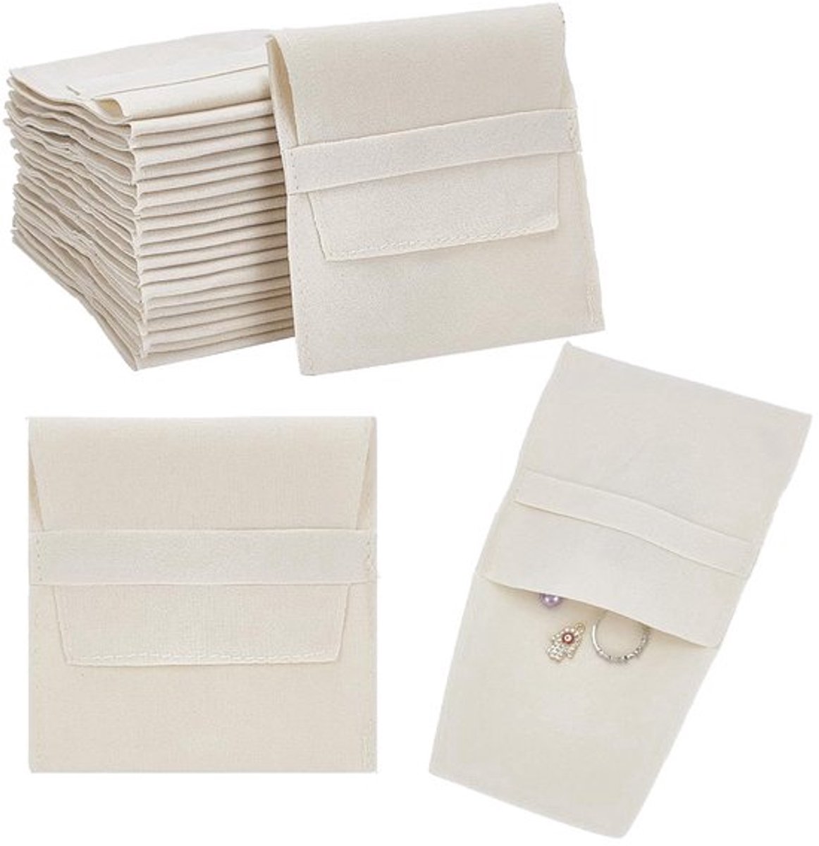 24 stuks microvezel sieradenzakjes, oud kantkleurig imitatiesuède zakje, opbergzakjes, luxe cadeauzakjes voor snoep, sieraden, kettingen, armbanden, verpakking, 9,6 x 9,5 cm