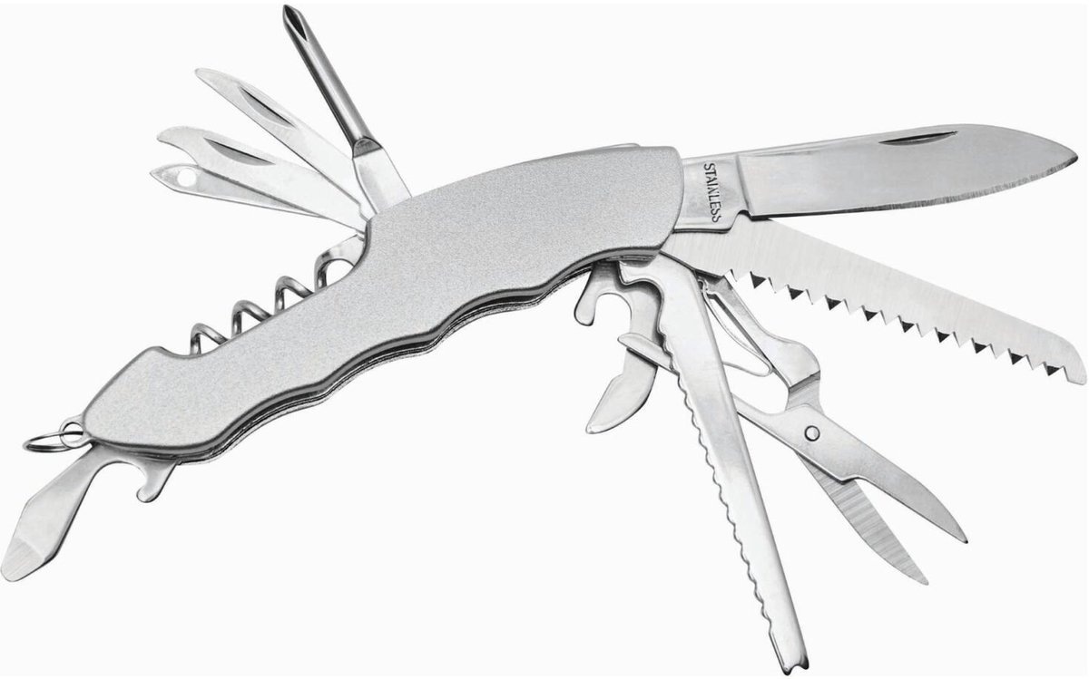 Bellatio Design Multifunctioneel zakmes - zilver - 11 functies - 10 cm - Zwitsers hobby en outdoor zakmes - gereedschap tool