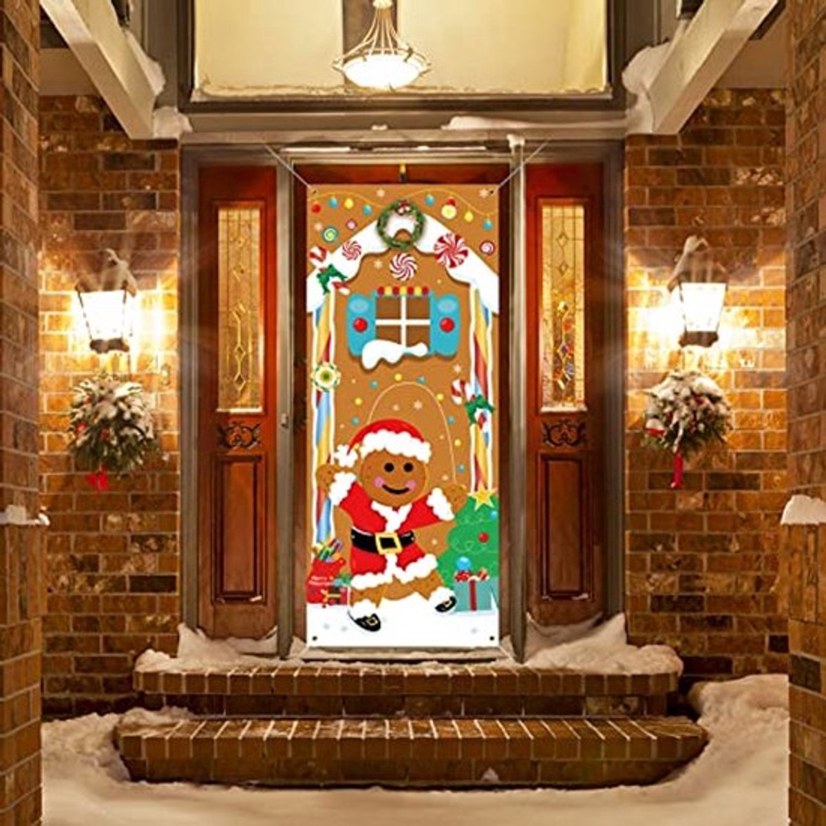Peperkuchenmann huisbanner voor kerstdecoratie, stoffen banner voor Kerstmis, wanddecoratie, binnendecoratie, Kerstmis, deur, achtergrond decoratie, grote kerstfoto, rekwisieten, poster, 183 x