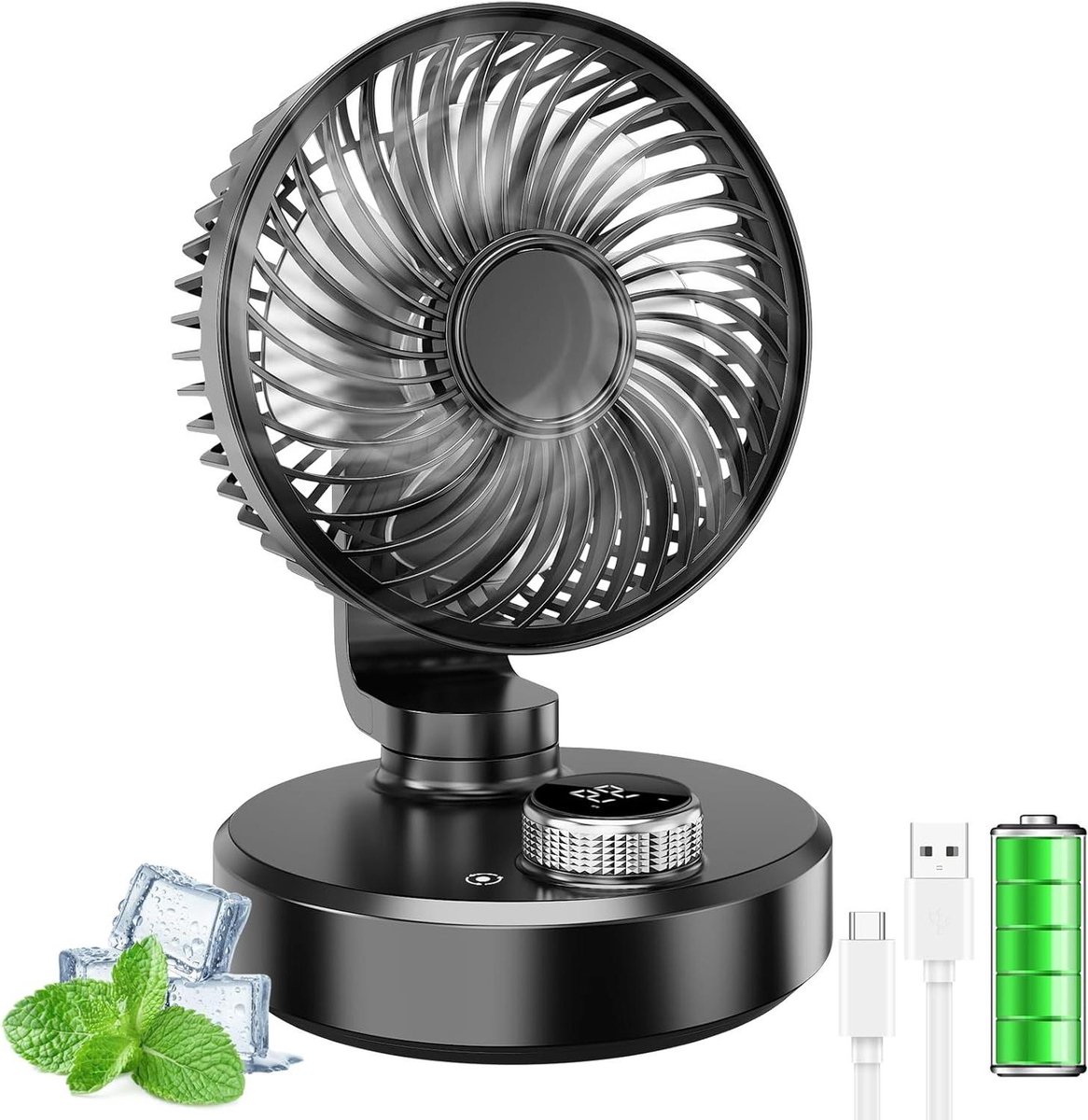 Bureauventilator - Tafelventilator Mini - Persoonlijke Koeling - 180 Graden Oscillatie - 15.3 x 15.3 x 22.5 cm - Zwart