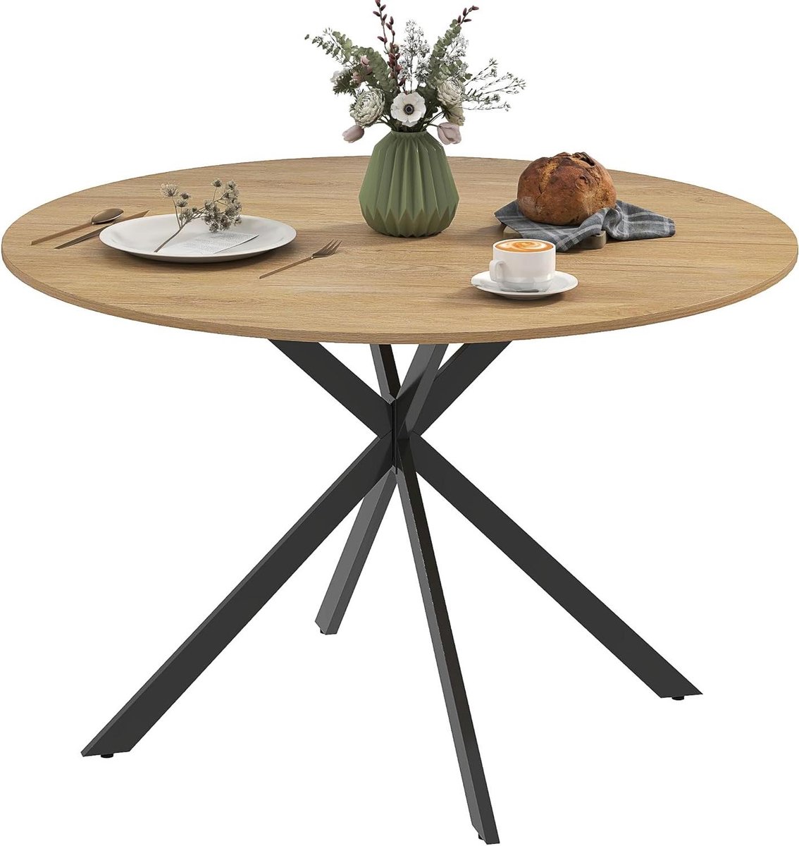Eettafel Rond - Keukentafel Tafel - Gezellig Eten - Industriële Stijl - 120 cm - Eiken