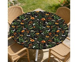 Kersttafelkleed - Tafelhoes Kerst - Feestelijke Decoratie - Met Elastische Band - 130 cm Rond - Wilde Bloementuin
