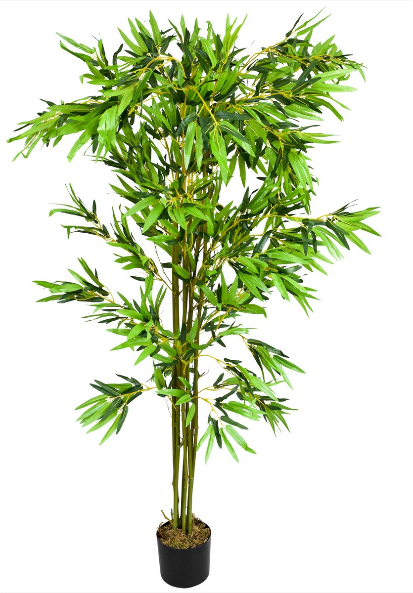 Kunstmatige bamboestruik, kunstmatige bamboeplant, kunstmatige bamboeboom, kunstmatige bamboe, echte houten stam, interieurdecoratie, 180 cm, Decovego