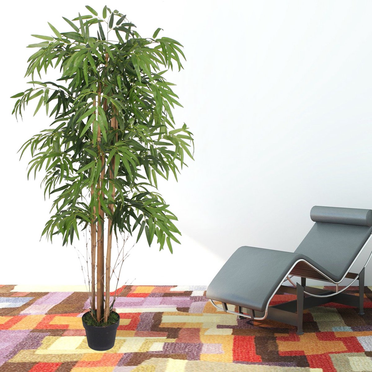 Kunstmatige bamboestruik, bamboeboom, kunstplant, kunstmatige boom, kunstmatige bamboe, echte houten stam, interieurdecoratie, 150 cm, Decovego