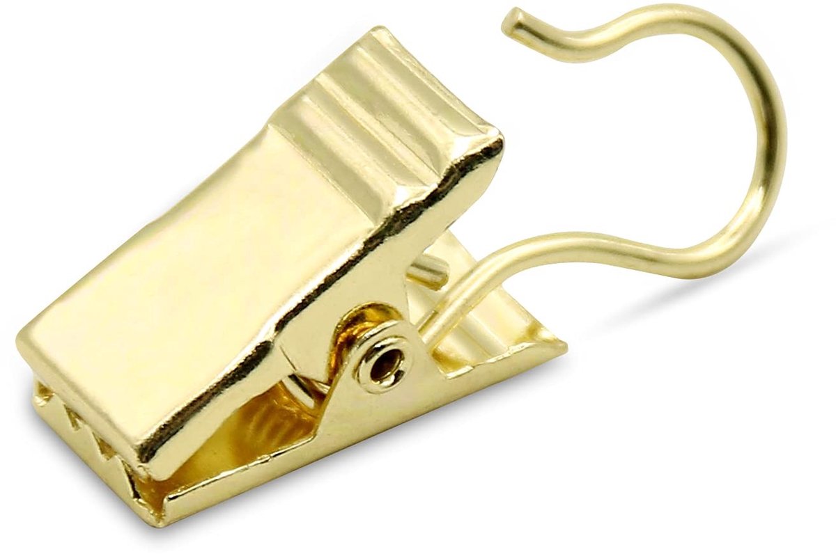Dailygoods- Douchegordijnclip Zware 100 Stuks - Roestvrij Staal - Lichtketting Hanger - Draadhouder voor Foto's - Duurzaam - Helder Goud - Gordijnclip