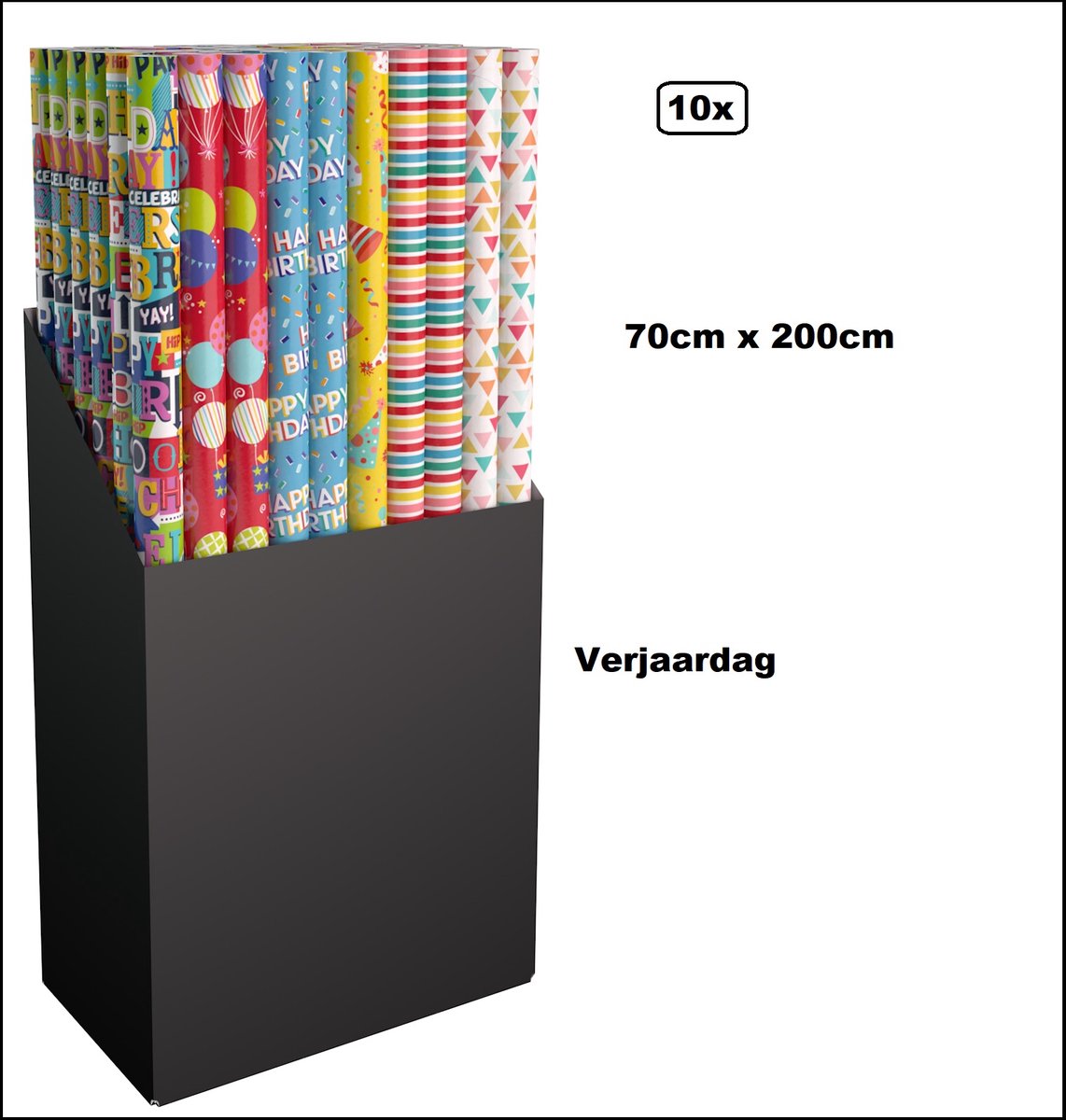 10x Rol inpakpapier Verjaardag/party 2026 assortie 200cm x 70cm - Nieuw design - Merk Wefiesta - Feest thema party inpakken kado verschillende dessins