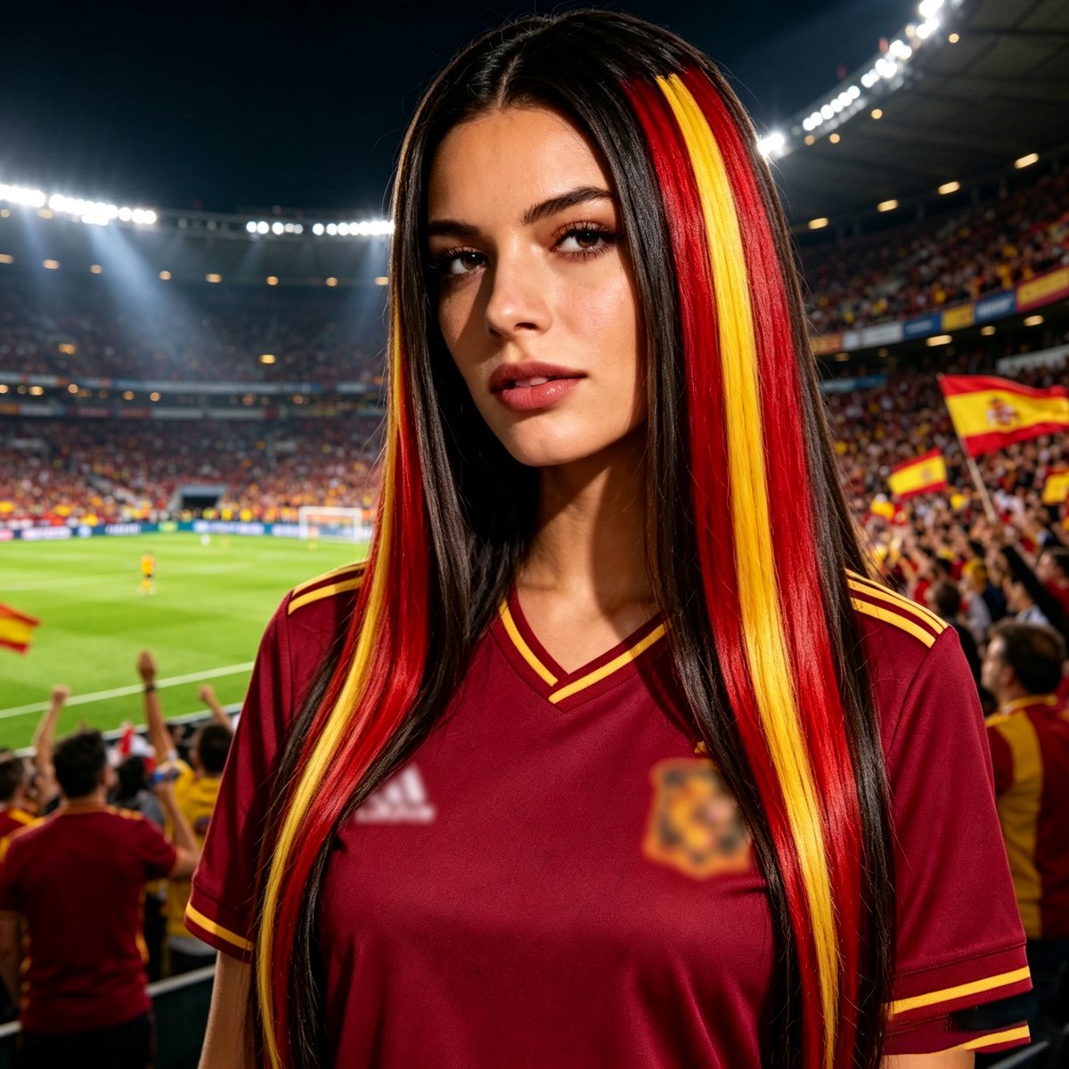 12 Stuks Spaanse Vlag Clip-In Haarextensies voor Dames & Meisjes Rood-Geel-Rood Synthetische Haarstukjes Voetbal WK & Sportwedstrijd Feest Accessoire