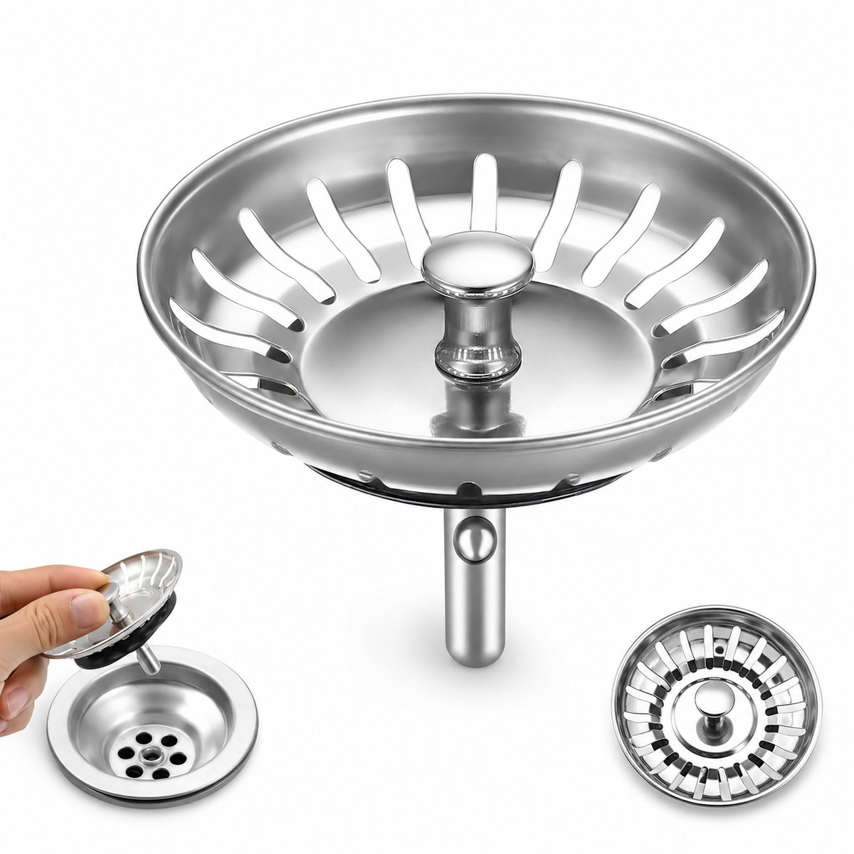 YYchan Gootsteen Zeef-Korfplug-Afvoerplug Wastafel-Spoelbakaccessoires-Korfpluggen-RVS-Geen Verstopping - Spoelbak - Wasbak-Eenvoudig Te Installeren-Ontstopper-1 Stuk-Zilver-84MM