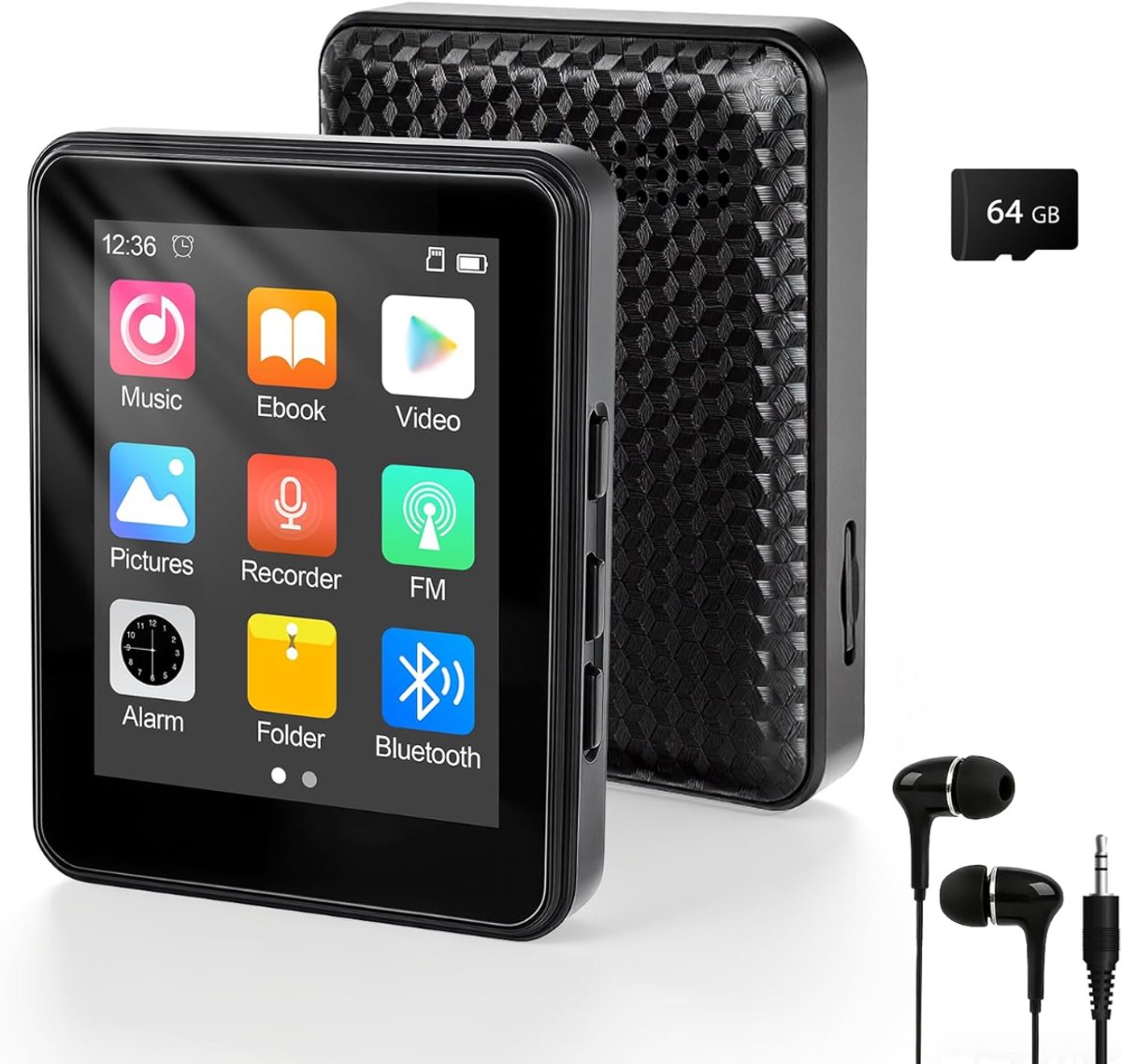 SNJY® MP3 Speler Bluetooth - MP4 Speler - Muziek Speler - Touchscreen - 64GB - Zwart