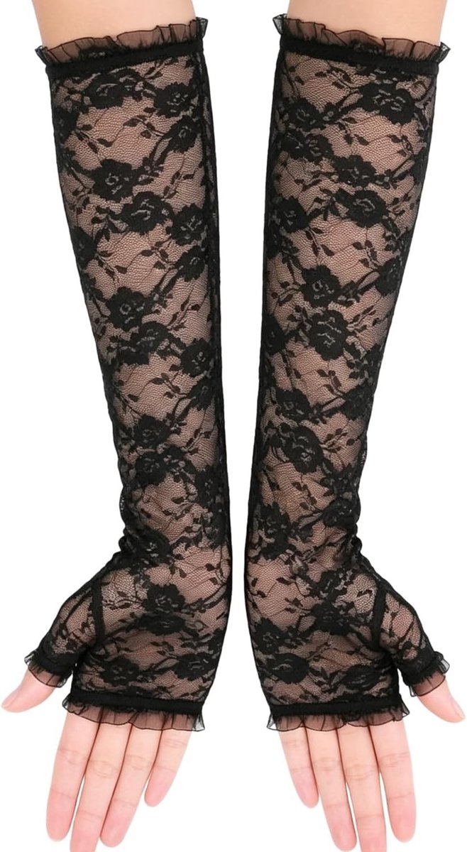 Elegante Vingerloze Lange Elleboog Handschoenen met Bloemenmotief voor Dames | Perfect voor Bruiloften, Opera en Feestelijke Kostuums