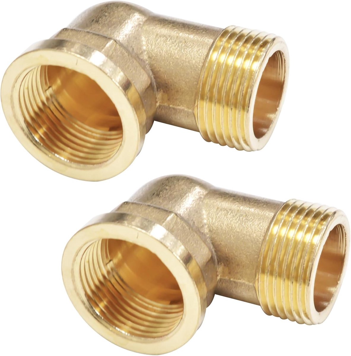2 Stuks Messing Hoekfitting 90° 1/2 Inch IG/AG, Geschikt voor Drinkwater en Tuinslangen, Draadverbinding Ø 19.8mm x Ø 20.9mm, Duurzame en Betrouwbare Koppeling