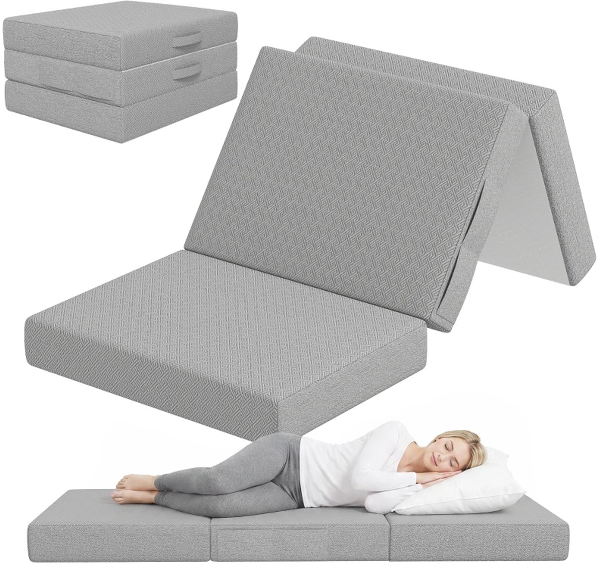 Opvouwbaar matras – draagbaar vloermatras – comfortabel met wasbare hoes –Lichtgrijs