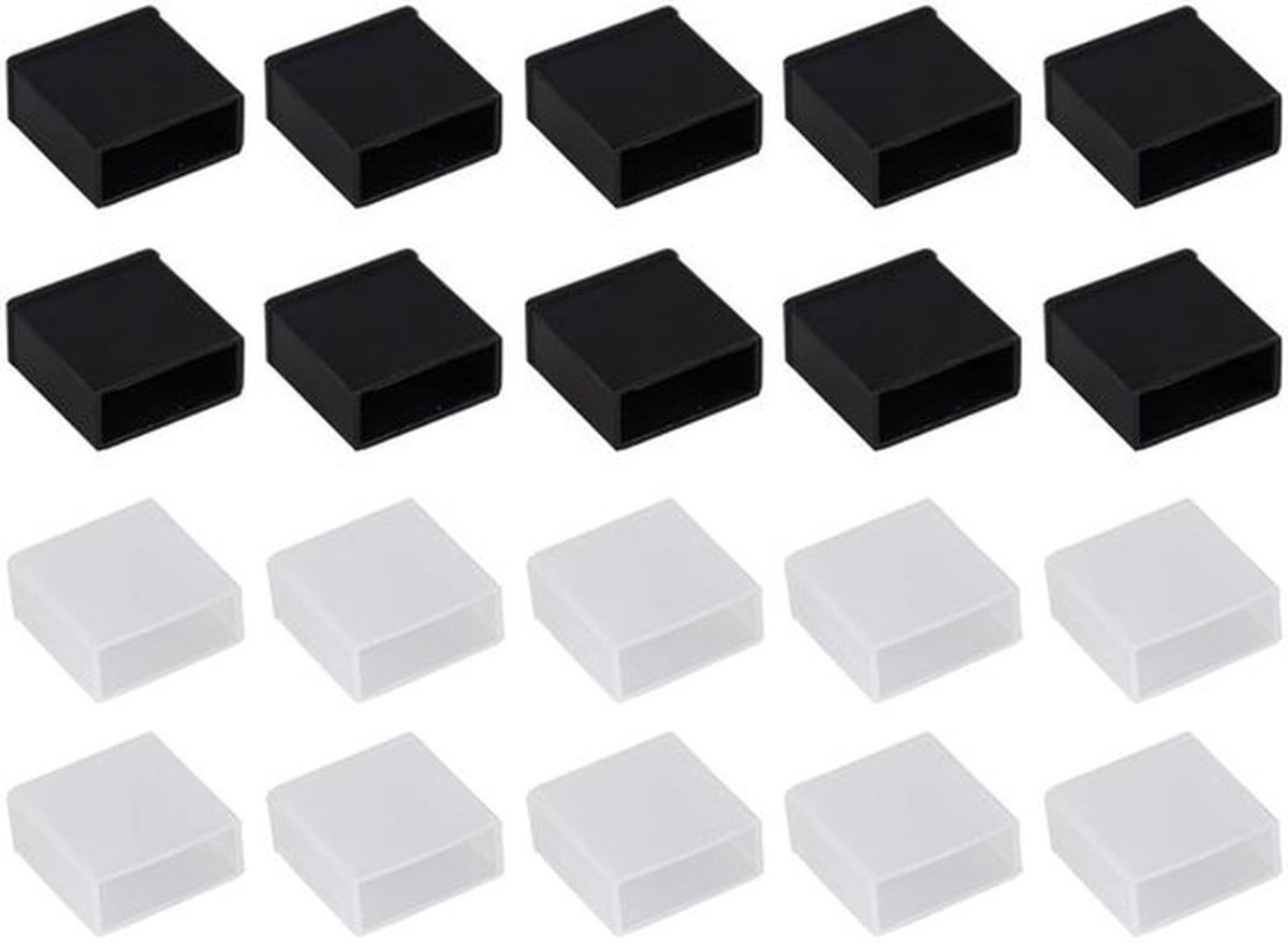Set van 20 zwarte en transparante plastic USB A mannelijke plug stofdoppen, beschermhoezen voor het voorkomen van stof en vuil in USB-poorten