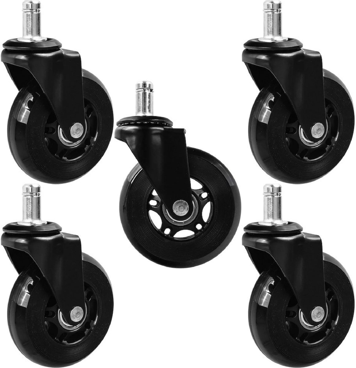 geko Bureaustoel wielen 75 mm zwart PU set van 5 met dubbele kogellagers voor stille verplaatsing