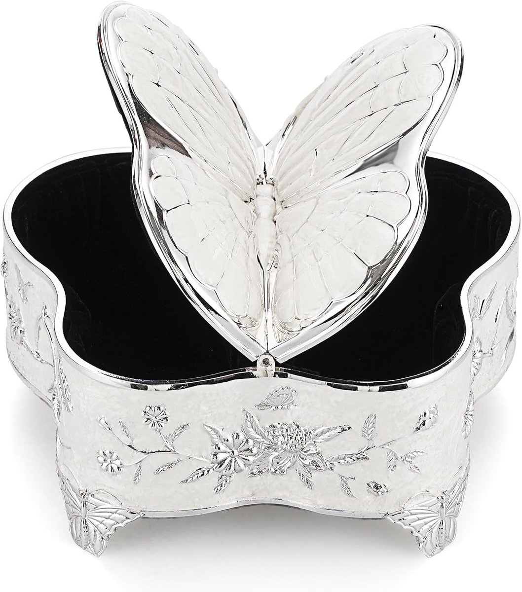Handgeschilderde Enamel Sieradenbox - Luxe Opbergdoos voor Oorbellen, Kettingen en Ringen met Vlinderontwerp - Perfect als Trouwring of Decoratie Geschenk