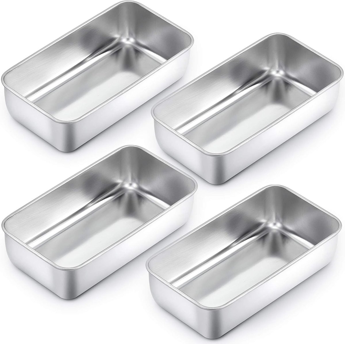 RVS Broodvorm Set van 4 Stuks, Rectangulaire Bakvorm voor Brood, Cake en Toast - Gezond, Makkelijk Schoon te Maken en Vaatwasserbestendig - 23.5cm x 12.7cm x 6cm