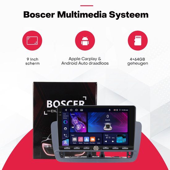 Boscer 2 Din Autoradio - Geschikt voor Seat Ibiza (2012-2015) - Draadloos Apple CarPlay & Android Auto - Vernieuwd Bedieningspaneel - 9 Inch HD Touchscreen - WiFi, Bluetooth & USB - Achteruitrijcamera & Microfoon