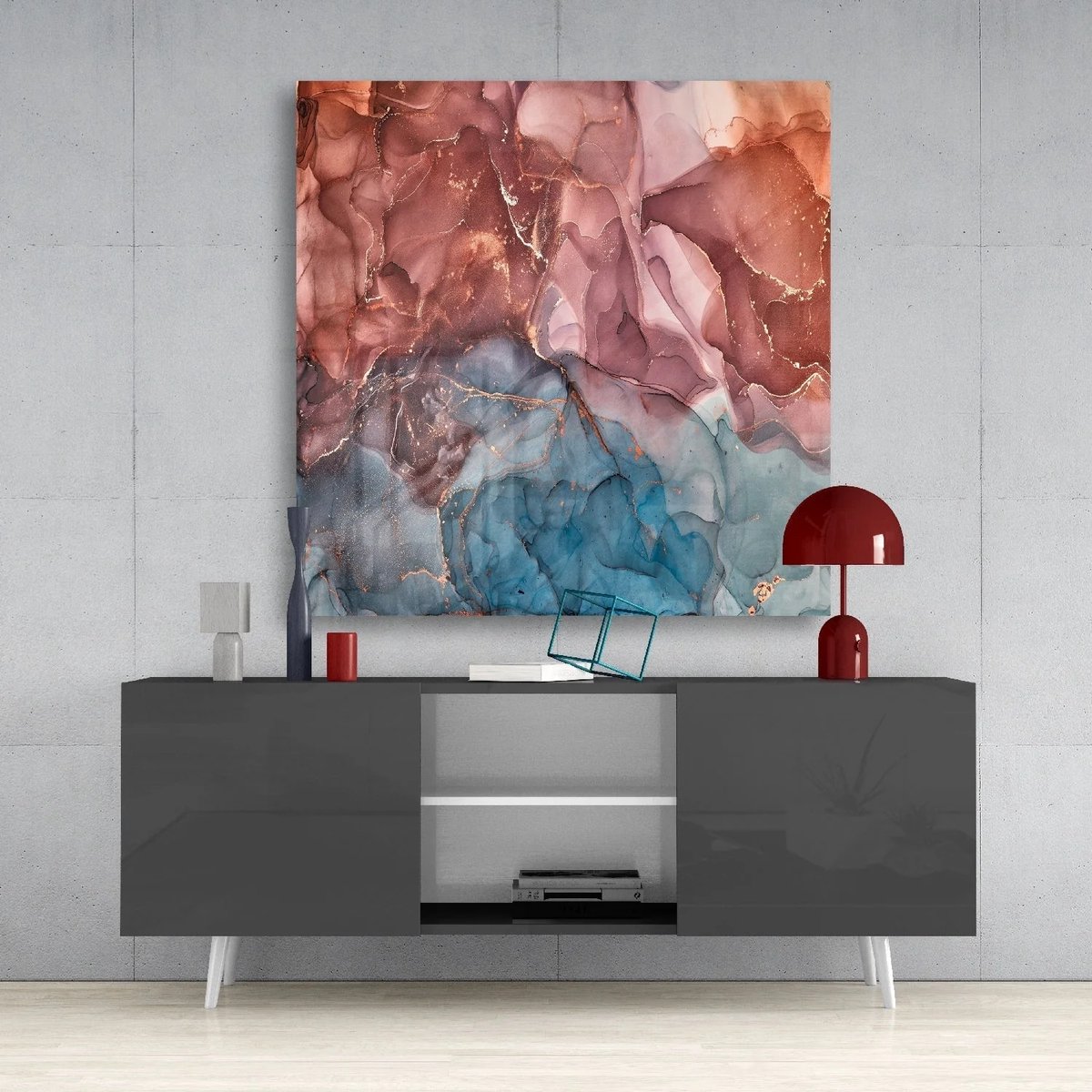Glasschilderij - Marmer kleuren - Abstract - Schilderij - Wanddecoratie - 80 x 80 cm - 4 mm