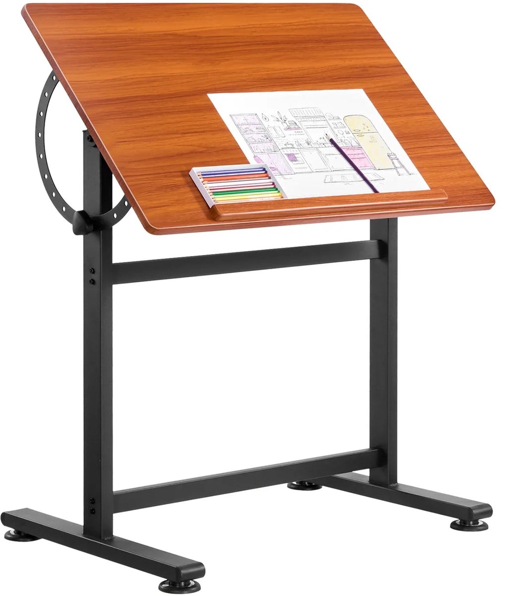 Home & Beyond® Verstelbare Tekentafel met Kantelblad - Tekenbureau en Werktafel voor Studio en Kantoor - Houtlook en Zwart - 90 x 60 x 91 cm