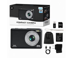 Appareil photo numérique K&L - 4K Ultra HD & 64MP - 64 Go - Appareil photo - Incl. Caméra selfie - Caméra Vlog pour enfants - Appareil photo compact - Photo & Vidéo - Double objectif - Zoom 16x