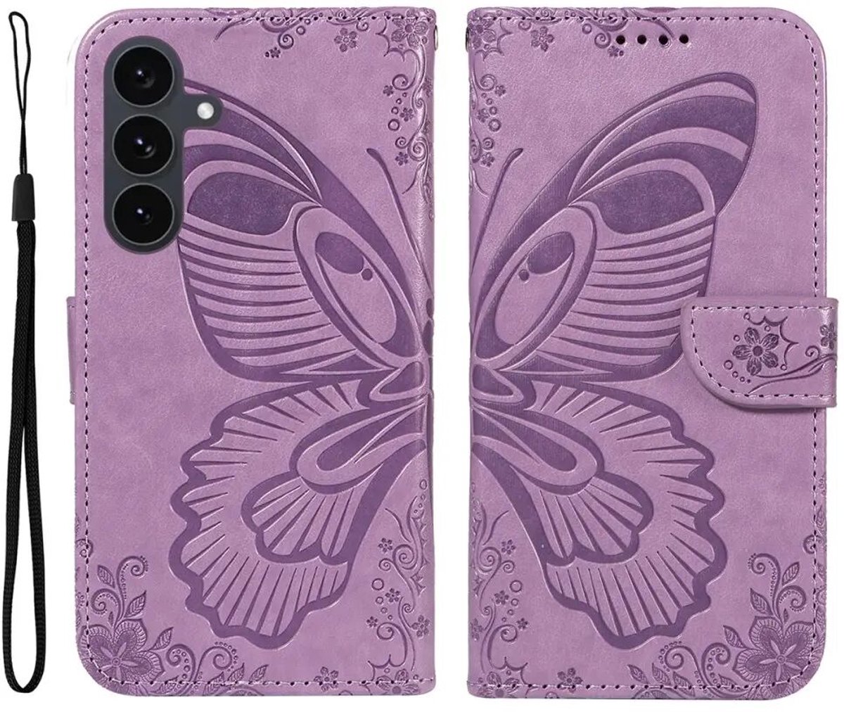Hoesje Geschikt voor Samsung Galaxy S25 FE | Wallet Book Case Vlinder Kunstleer | Portemonnee | Standaard | Paars