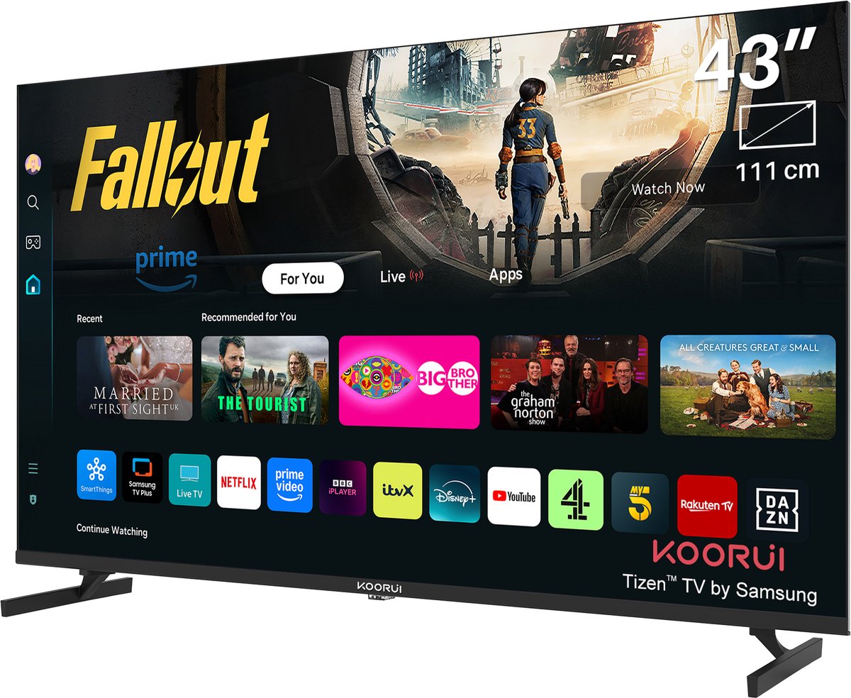 Koorui Tizen by Samsung Smart TV - QLED Ultra HD 4K - 43 inch/109 cm - Voice Controle - Streaming apps – AirPlay – Hotelmodus - HDMI x3, USB x2, CI+ - Tripple Tuner DVB-T/T2/S/S2/C - Frameless Design - Geassembleerd in Nederland - K43Q1UQ-T8 thumbnail 3