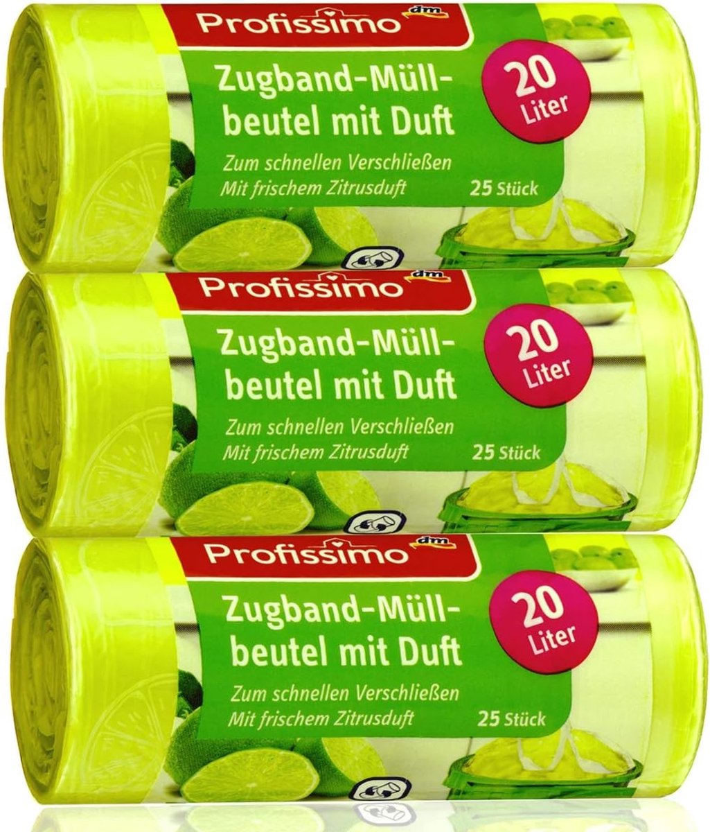 Afvalzakken met trekkoord - 20 liter - Frisse citrusgeur - Scheurbestendig - Voor Huishouden, Kantoor en Badkamer