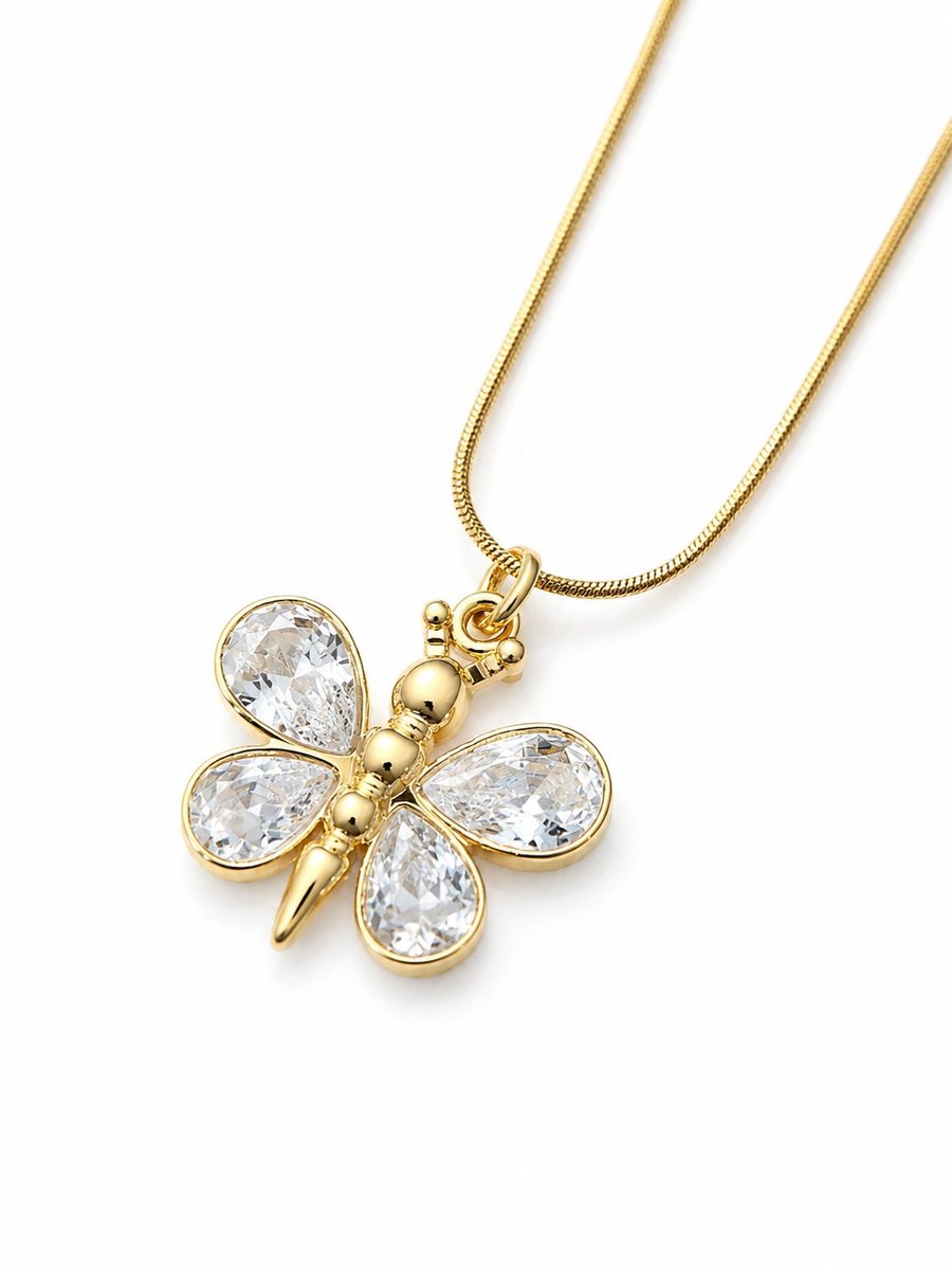 Meisjesketting LiLaLove- Vlinder Ketting- Goudkleurige ketting- Ketting met vlinder- Vlindertje- Ketting Diamanten Strass- Meisjesketting Vlinder- Stainless Steel