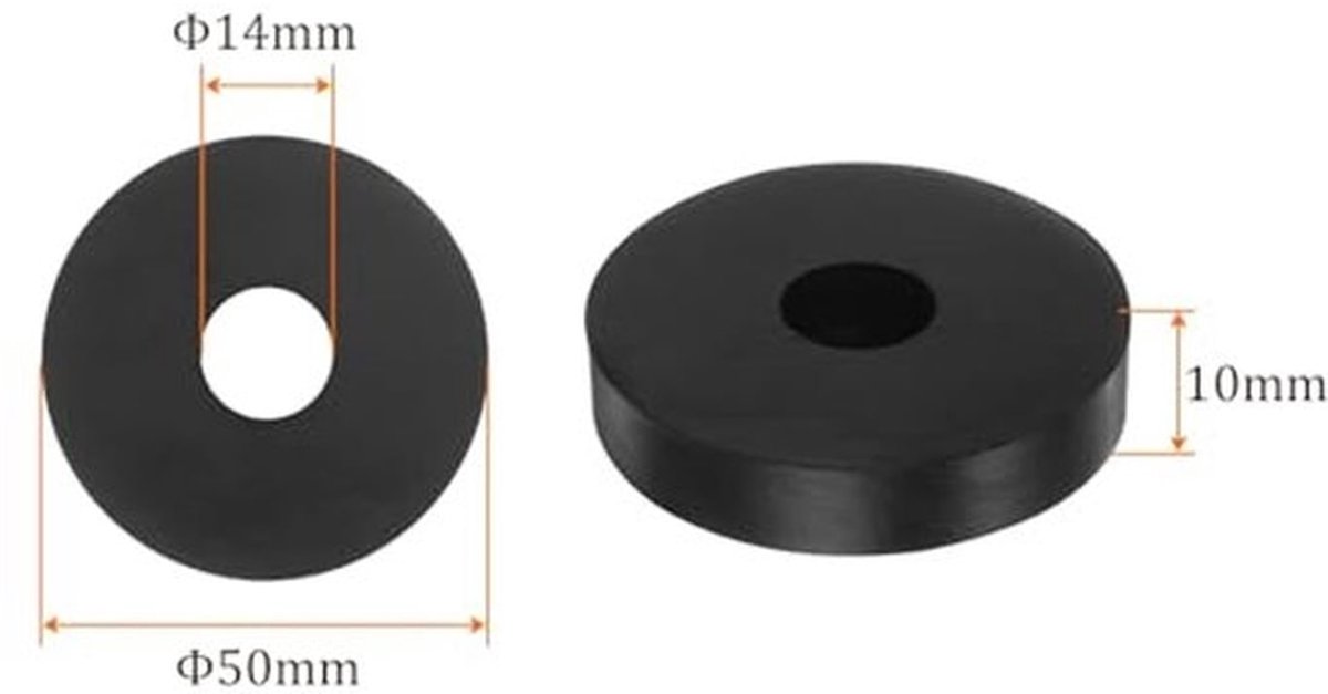 Rubberen afstandhouders, 8 stuks, 10 x 14 x 50 mm, anti-vibratie-isolatiepads, voor thuis, auto's, bootaccessoires, neopreen, zwart
