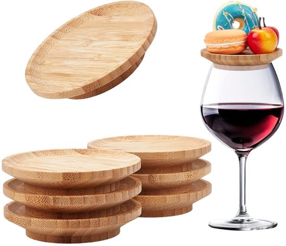 8 stuks wijnglas charcuterie topper, 4,3 inch bamboe wijnglas topper deksels voor wijnglazen wijnglas topper voorgerecht borden voor familiebijeenkomsten bars restaurants