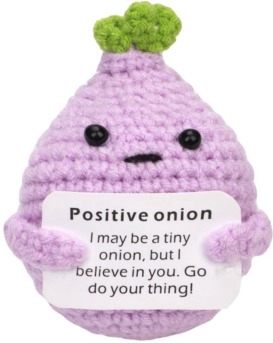 Gehaakte Ui, Mini Grappige Positieve Levenspop - Schattige Creatieve Gebreide Interessante Ui Met Kaart - Vrolijkheid Cadeaus Voor Verjaardag Nieuwjaar Decoratie Aanmoediging (Paars)