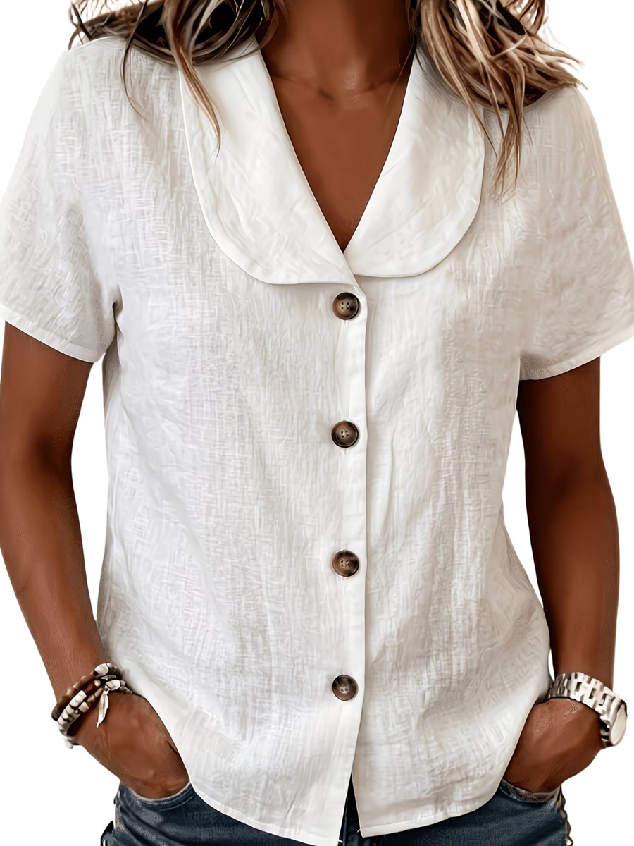 Currero Linnen Blouse Dames T-Shirt Polo Overhemd Shirt Zomer Ibiza Stijl Meerkleurig Meer Kleurig