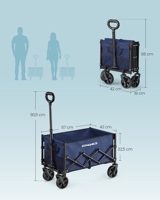 SONGMICS GFW909QE01 - Chariot de jardin pliable - poignée pratique - 4 roues renforcées dont 2 pivotantes - capacité 180 kg van Songmics — afbeelding 5