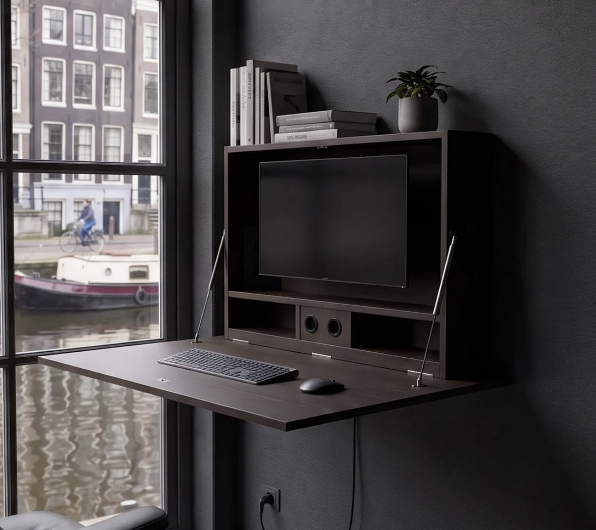 Wandbureau inklapbaar | Inklapbaar bureau | Bureau thuiswerkplek | 132x90 | Brons metallic