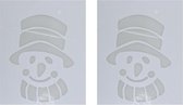 2x Kerst raamsjablonen sneeuwpop gezicht/hoofd plaatjes 35 cm - Raamdecoratie Kerst - Sneeuwspray sjabloon
