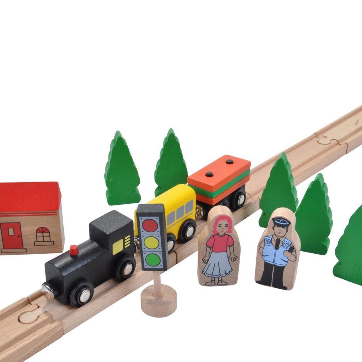 Bandits & Angels Houten Treinset 80 delig met Grondplaat vanaf 3 jaar voor Jongens en Meisjes - Trein Set met 80 delen - inclusief 1 Trein en Grondplaat - Treinbaan voor Kinderen met Accessoires — afbeelding 5