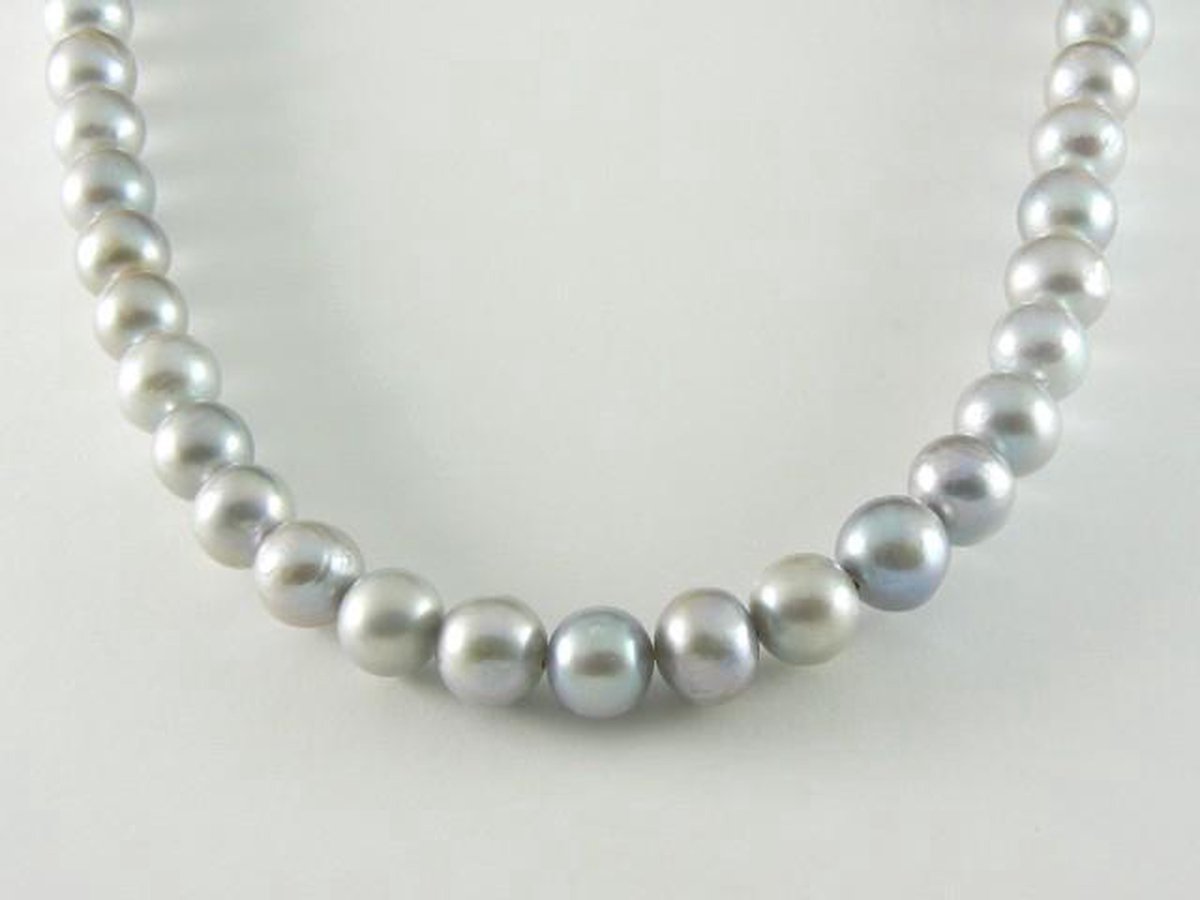 Collier van natuurlijke grijze zoetwaterparels en zilveren sluiting - 46 cm / ø 8 mm