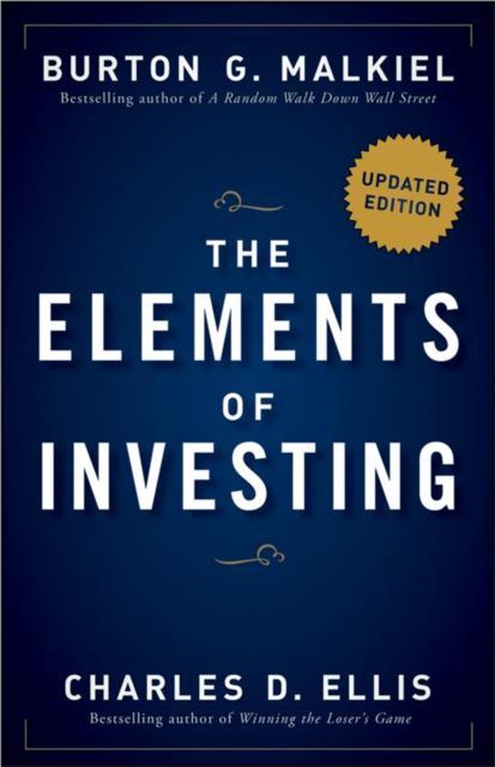 Livre "The Elements of Investing", édition mise à jour, avec une couverture bleue et un cercle jaune "UPDATED EDITION".