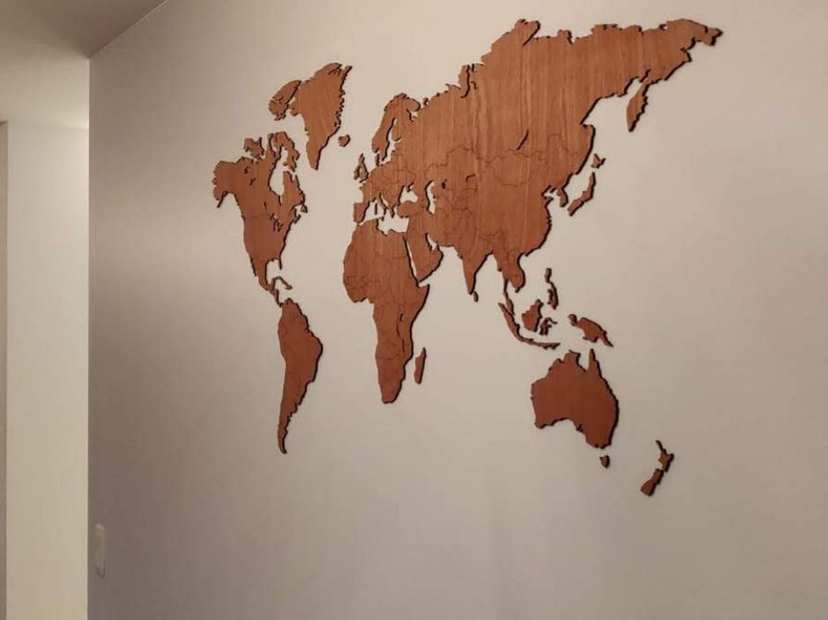 Houten wanddecoratie - De houten wereldkaart met grenzen - The wooden map with... | bol.com